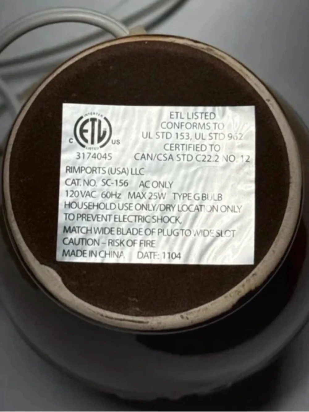 Brown Ceramic Wax Warmer Full Size for Home, Office- Electric - no top plate